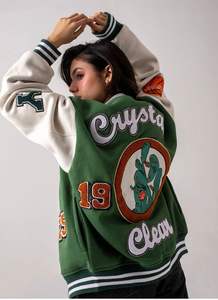 แจ็คเก็ตเบสบอลวาร์ซิตี้แบบเรโทร แขนหนัง ปักโลโก้ตามสั่ง สำหรับผู้ชาย - Product Image 2