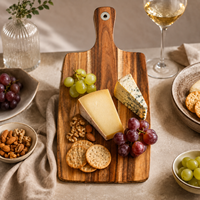 Planche à découper en bois d'acacia massif avec poignée et trou en acier inoxydable pour la préparation de la viande et des légumes en cuisine