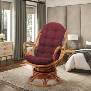Fauteuil relaxant pivotant Papasan avec structure en rotin et coussin rouge - Design moderne pour chaises de bureau ou d'hôtel - Product Image 3