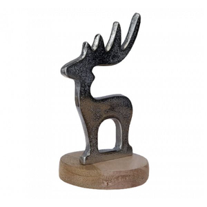 Figura de Reno de Metal Hecha a Mano con Acabado Plateado y Base de Madera, Perfecta para Decoración de Mesa Navideña - Product Image 1