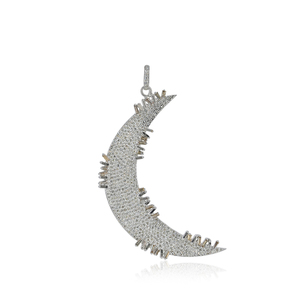 Sterling 925 Silver Pave Diamond Handmade Big Crescent <b>Moon</b> Baguette Diamond Fine Jewelry Wholesale - Product Image 3