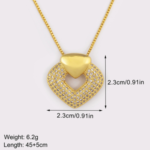 Collier avec pendentif en forme de cœur en zircon cubique en cuivre QIKU en gros, bijoux fins pour femmes et hommes, accessoires de charme - Product Image 6