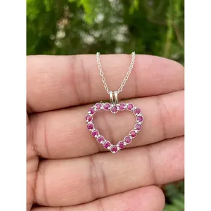 925 Silver <b>Ruby</b> <b>Heart</b> Pendant <b>Necklace</b> Elegant Fine Charms Collection - Product Image 1