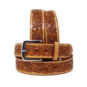Custom Made 100% Cow Leather Beaded <b>Belt</b> With Hand <b>Tooled</b> Latest Western Cow Boy for Men & Women Big Supplier - Product Image 3