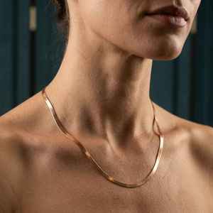 Premium Gold Plated Gold Tone <b>Chain</b> Necklace Flat Smooth Fluid Minimal Sleek Design Elegant Fashion Jewelry for Women - Product Image 5