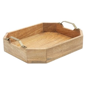 Natural Finishing Bulk <b>Wooden</b> Serving Tray With Metal Handle Rectangle Shape High Quality Top Standard Christmas Holiday Gift - Product Image 3