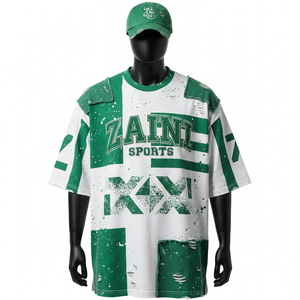 Camiseta 100% algodón para hombre, corte holgado, estampada, diseño de paneles de tela, logotipo personalizado con serigrafía, camisetas para hombre - Product Image 1