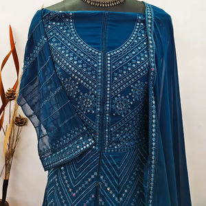 Georgette indienne pakistanaise Designer exclusif dernier tissu semi-cousu Salwar Kameez à la mode ethnique fête porter femmes mariée - Product Image 1