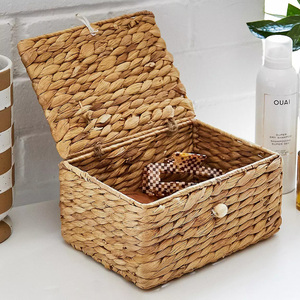 Folding <b>storage</b> box handmade water hyacinth <b>boxes</b> lid basket container for <b>decor</b> & organizer - Product Image 2