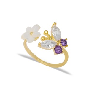 Summer Collection Women <b>Ring</b> Amethyst Butterfly Flower Design <b>Adjustable</b> <b>Ring</b> Turkish Silver Jewelry Online - Product Image 1