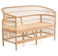 Banc de canapé en rotin naturel avec coussins fait à la main Boho Chic 2 ou 3 places pour intérieur et extérieur
