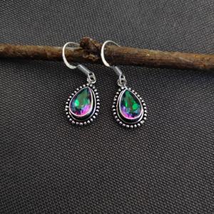 Wholesale Women's Handmade Sterling Silver Drop <b>Earrings</b> Small Mystic Topaz Quartz Gemstones Pearl Gold Plated-Factory Price - Product Image 4