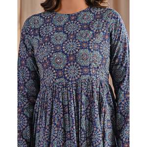 Vestido Anarkali de Seda Azul con Estampado a Mano para Niñas, Último Diseño Étnico Indio, Estilo Sexy para Uso Diario, Dibujado a Mano - Product Image 2