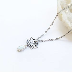 Opal Lotus Flower <b>Necklace</b> Gold Plated Sterling <b>Silver</b> Bezel Setting Delicate <b>Layering</b> Jewelry Minimalist Everyday Gift for Her - Product Image 1