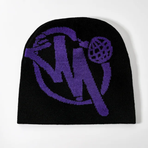 Gorro de Jacquard con logotipo personalizado al por mayor, gorro de punto acrílico con estampado completo, gorro con patrón de letras para viajes - Product Image 4