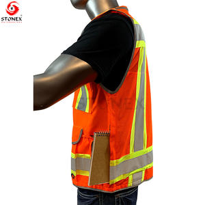 เสื้อกั๊กและแจ็กเก็ตสำหรับผู้ชายเสื้อนิรภัยผ้าโพลีเอสเตอร์สีส้มแบบมีหลายกระเป๋ามีซิปสะท้อนแสง - Product Image 3