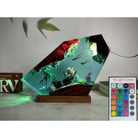 Lampe de chevet Dioroma en résine époxy écologique, motif pieuvre géante et couple de plongeurs, lumière nocturne à température de couleur réglable et intensité variable, unique