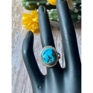 Eli Skeets Sleeping Beauty <b>Turquoise</b> Sterling Silver Bezel Set <b>Ring</b> Size 5 - Product Image 2