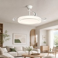Ventilateur de plafond moderne en fer invisible avec lumière LED, lustre à 4 pales, lampe circulatrice d'air ronde pour salon et chambre à coucher