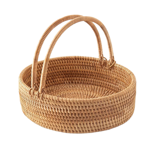 Summer Plant Fiber Eco-Friendly Multifunction Party <b>Collapsable</b> Handle Vegetable Fruit Storage Picnic <b>Basket</b> Round - Product Image 4