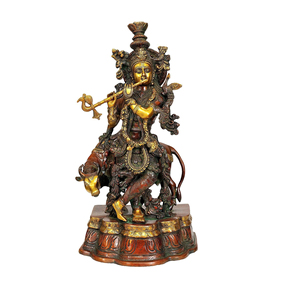 Estatua de Lord Krishna de latón hecha a mano de 22 pulgadas, escultura de ídolo Murli Manohar para regalo de boda y decoración del hogar - Product Image 1
