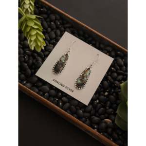 Vintage Navajo Handmade Drop <b>Earrings</b> <b>Black</b> Jack Turquoise & Sterling Silver Water Drop Shape - Product Image 3