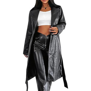 Servicio OEM: Abrigo Largo de Cuero para Mujer, Diseño Personalizado, Cinturón a la Moda, Ropa de Invierno, Abrigos Largos de Cuero para Mujer - Product Image 5