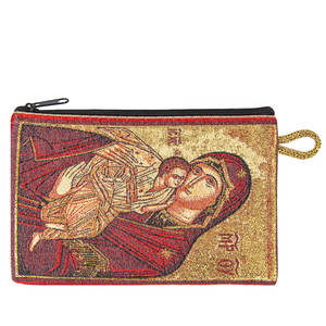 Pochette à fermeture éclair en tissu tissé avec icône de la Vierge Marie et de l'Enfant Jésus, tapisserie religieuse, porte-monnaie, vente en gros - Product Image 3
