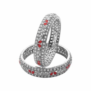 Modern Luxury Reverse AD Silver Plated Brass Bangles Ethnic Style Orthodox Religious Fashion Set - Product Image 2