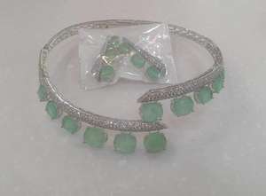 Glamorous High Quality <b>Silver</b> Finish Zircon Doublet <b>Necklace</b> <b>Set</b> With <b>Earrings</b> Wedding <b>And</b> Party Wear Collection For Women - Product Image 3