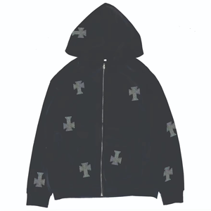 เสื้อสเวตเตอร์ประดับพลอยเทียมสำหรับทุกเพศทรงหลวมมีฮู้ดและกางเกงพื้นบานสำหรับผู้ชายชุดวอร์มผ้าฝ้าย100% อัญมณีแบบหนา OEM - Product Image 1