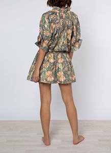 Robe chemise trapèze en coton SRJ EXPORTS, imprimé floral fait main, col en V, longueur mi-mollet, ceinture à la taille, finition métallique brillante, décontractée, sexy, grandes tailles - Product Image 2