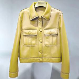 2025 veste en cuir de mouton pour femmes de haute qualité manteau formel court élégant pour l'hiver et le printemps vestes en cuir tissé - Product Image 6