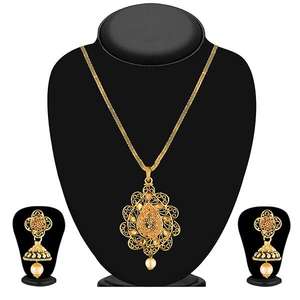 Kriaa Brown Kundan Stone <b>Gold</b> Plated Fine Jewelry Pendant <b>Set</b> 1204012 - Product Image 1