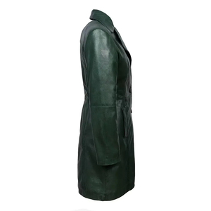 Nueva llegada de invierno: Abrigo de cuero genuino verde oscuro de lujo para mujer con corte clásico y textura suave. - Product Image 6