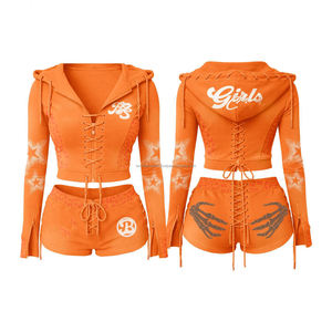 Ensemble deux pièces sexy en velours rose pour femme, haut court zippé et short au-dessus du genou, style décontracté personnalisé, haute qualité, collection hiver - Product Image 3