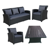Ensemble de table à manger de restaurant moderne de haute qualité avec 4 chaises, canapé 5 places, table rectangulaire en osier pour usage commercial extérieur, dépliable LANGET