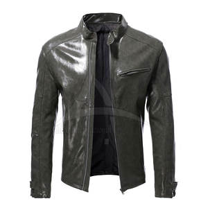 Veste en cuir de vache sur mesure, grande taille, avec logo sur le devant, col montant, respirante, pour homme, usage extérieur en hiver - Product Image 1