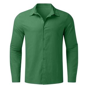 เสื้อเชิ้ตแขนยาวสำหรับผู้ชายทรงปกติสีเขียวทึบคอเสื้อกันรอยยับไม่ยับ100% ออกแบบโลโก้ตามสั่งผลิตในประเทศบังคลาเทศ - Product Image 1