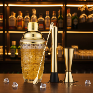 रस लक्जरी बार के लिए 4 पीसी थोक ग्लास कप के लिए धातु ब्लेंडर मिश्रण बोतल बॉस्टन वाइन पॉट रस कॉकटेल शेकर सेट - Product Image 2