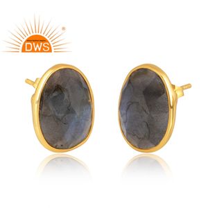 Venta caliente Brass18K chapado en oro labradorita Natural piedra preciosa Stud pendiente joyería personalizada para mujeres regalo para ella - Product Image 3