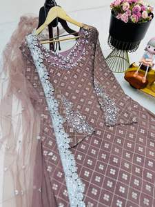 Luxury New Arrival Latest Designer Seasonable Faux Georgette Embroidery Sequence and Mirror Work Top Palazzo With Dupatta - Product Image 3