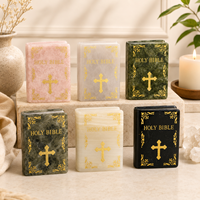 Biblia Sagrada de Cristal Tallada con Cruz Dorada, Adorno Religioso Hecho a Mano para el Hogar, la Oficina, el Altar y Regalos Festivos