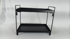 A two-tiered black metal storage <b>rack</b> suitable for organizing items in various spaces like kitchens bathrooms or offices - Product Image 5