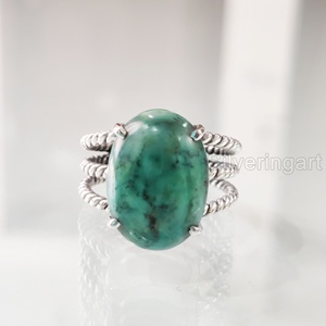 Anillo de mujer Piedra preciosa de turquesa tibetana natural Piedra de nacimiento de Diciembre 3 Banda trenzada Joyería de declaración Anillo de plata esterlina 925 - Product Image 3