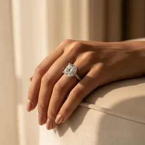 Women's 925 <b>Silver</b> Round Brilliant Cut Zircon Engagement <b>Ring</b> with Prong Setting Classic Style - Product Image 3