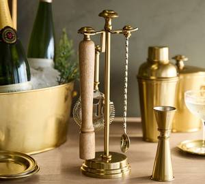 Luxury Gold Finish <b>Bar</b> <b>Tool</b> Set with Wooden Handle Stand Professional Cocktail Making Kit Durable Elegant Home <b>Bar</b> Decor - Product Image 2