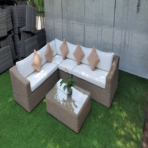 Ensemble de jardin en poly rotin de différentes couleurs, mobilier d'extérieur, canapé avec table et coussins pour patio ou cour - Product Image 3