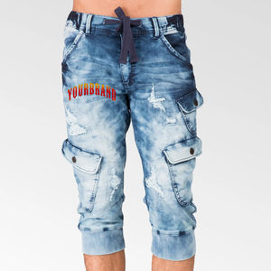 OEM <b>High</b> Street Solid Streetwear Vintage Washed Cargo Pants Casual Mid <b>Waist</b> Denim Jort <b>Men</b> Custom Embroidered Logo 100% Cotton - Product Image 1