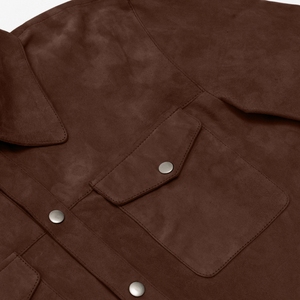 <b>Men's</b> Dark Brown Suede Trucker <b>Shirt</b> Western Denim Style <b>with</b> Front <b>Pockets</b> Formal or Casual Wear Available in All Sizes. - Product Image 4